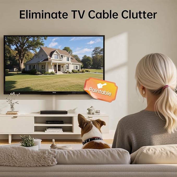 Delamu Cable Hider, 315in Cord Covers for 3-4 Wires on Wall, Large TV Cord Hider Wall, Paintable Wire Hiders Wire Covers for TV Cords on Wall, Easy Mount Cable Cover Raceway Kit, W1.18 H0.6in, White - Image 8