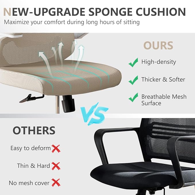 Ergonomic Office Chair with Lumbar Support, High Back Mesh Desk Chair with Flip-Up Arms, Adjustable Computer Task Chair, Khaki - Image 6