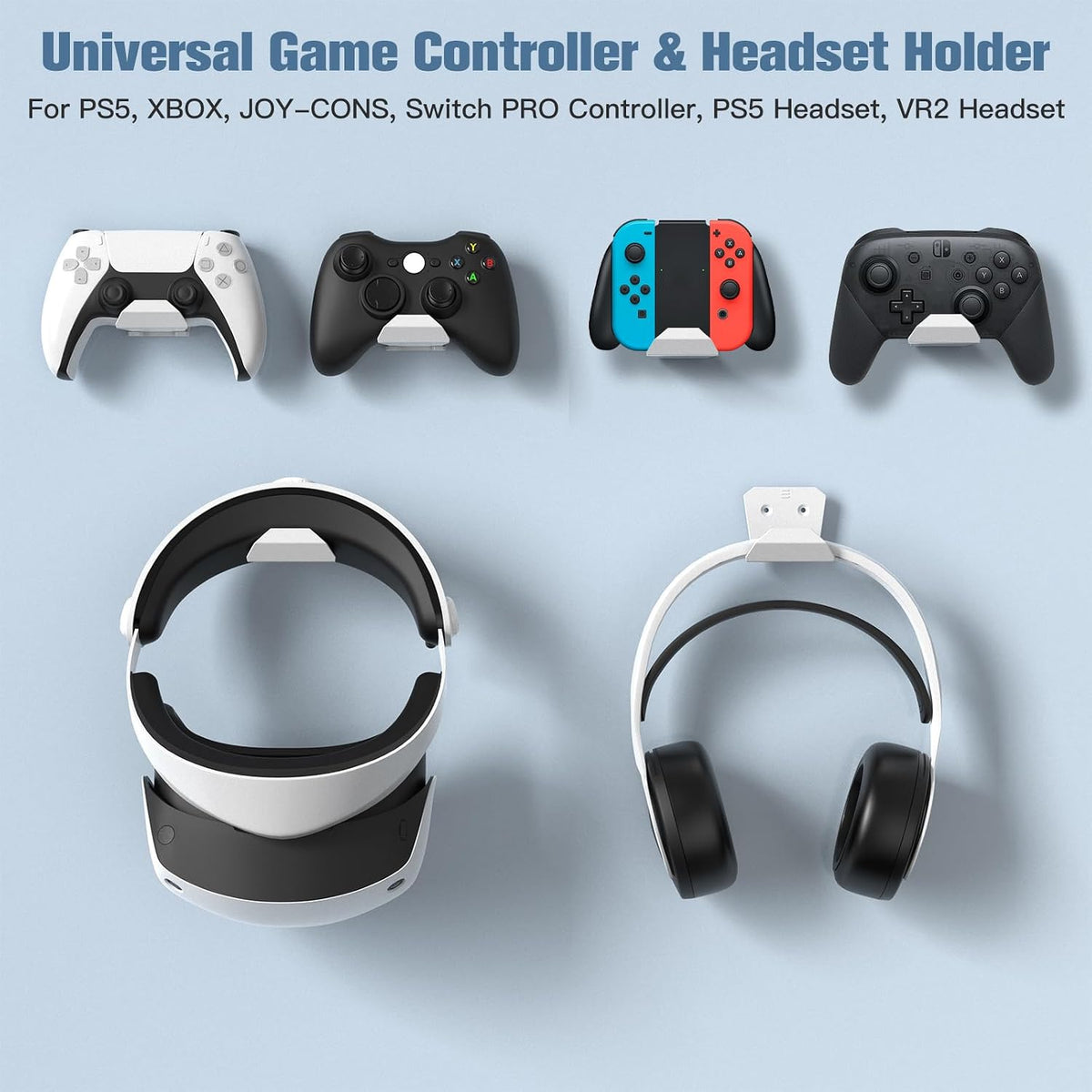 KUNSLUCK 2 Pack Controller Wall Mount for PS5, Xbox, Switch Controller, Wall Mount Stand for Controller&Headset, Adhesive/Screws Installation (White) - Image 4