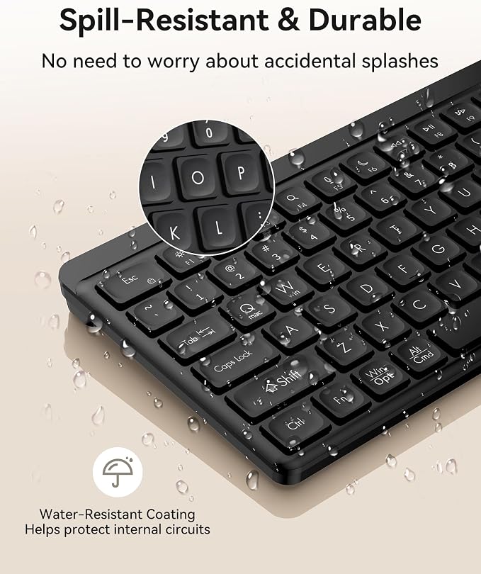 TECKNET Bluetooth Keyboard Rechargeable, 2.4G Wireless Keyboard Full Size | Quiet Typing, Ergonomic Cordless Silent Computer Keyboard, Spill-Resistant,, Stable Connection for PC/Laptop/Computer - Image 6