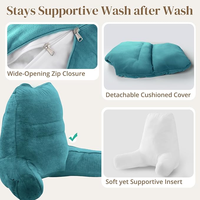 Sasttie Reading Pillow for Bed, Back Pillow for Sitting Up, Teal Blue | 21" Backrest Support Cushion for Couch, Sofa, and Floor, Dorm Essentials, OEKO-TEX, Adjustable Down Alternative Fill - Image 6