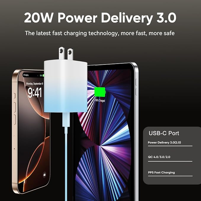 Phone 17 16 15 Charger Fast Charging, 10 FT Long USB C Charger Cord with 20W Type C Fast Phone Charging Block forPhone 17/17 Pro/17 Pro max/Air/Phone 16 15 Pro Max Plus, iPad, Android,Gradient Blue - Image 4