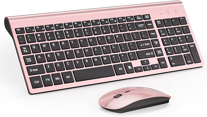 Wireless Keyboard and Mouse Ultra Slim Combo, TopMate - Rose Gold Black | 2.4G Silent Compact 2400DPI Mouse and Scissor Switch Keyboard Set with Cover, Batteries Included, for PC/Laptop/Windows/Mac by TopMate