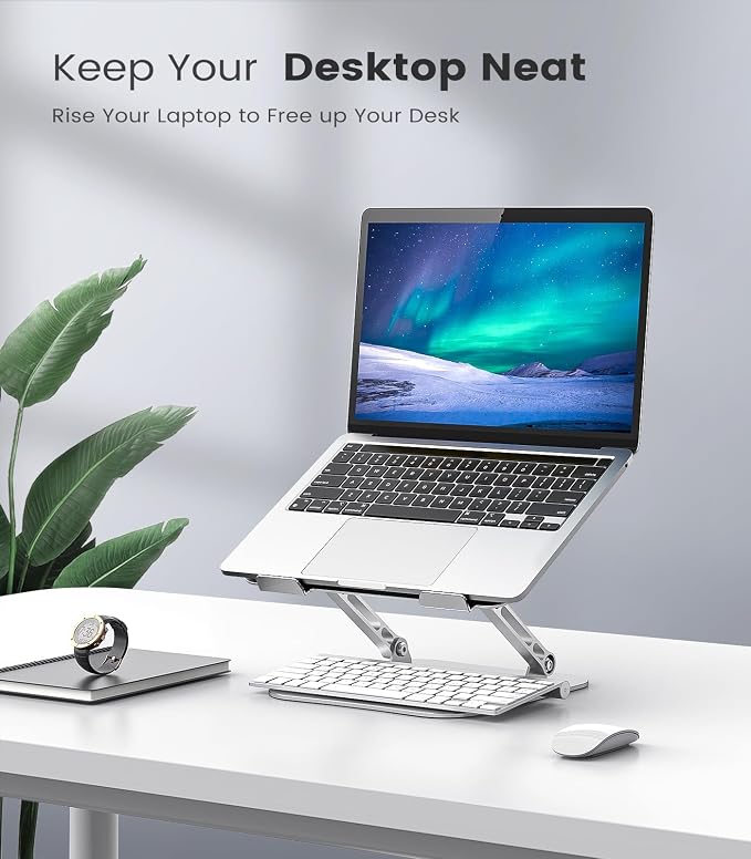 Orlian Laptop Stand Adjustable Computer Stand Sturdy Aluminum Laptop Stand for Desk Foldable Laptop Holder Portable Riser for 11–16-inch Laptop Notebook Tablet and More, Silver - Image 3