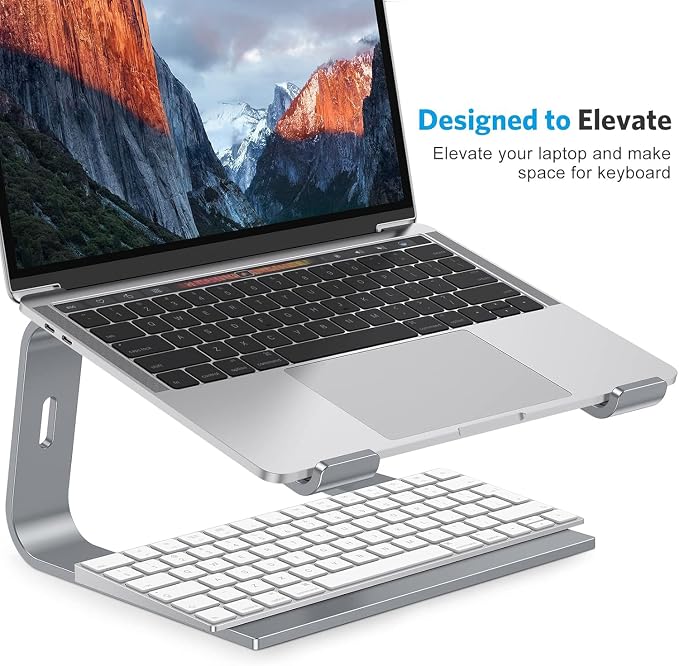 OMOTON Laptop Stand, Detachable Mount for MacBook Air/Pro Dell HP Grey | 11-17" Laptop Holder for Desk, Notebook Computer Mount, Lightweight Cooling for Desk, Ergonomic Home Office - Image 4