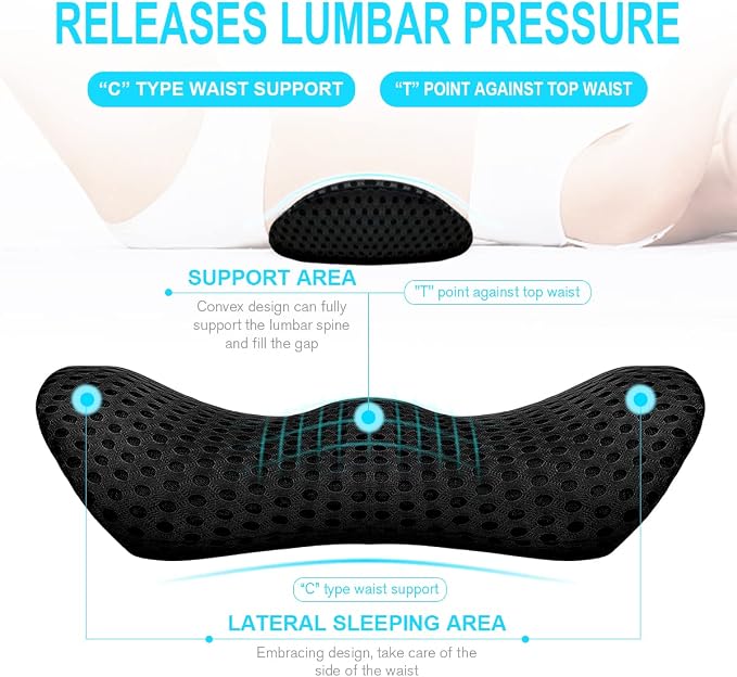 Lumbar Support Pillow for Office Chair, Memory Foam Lumbar Pillow for Lower Back Pain Relief (Black) - Image 2