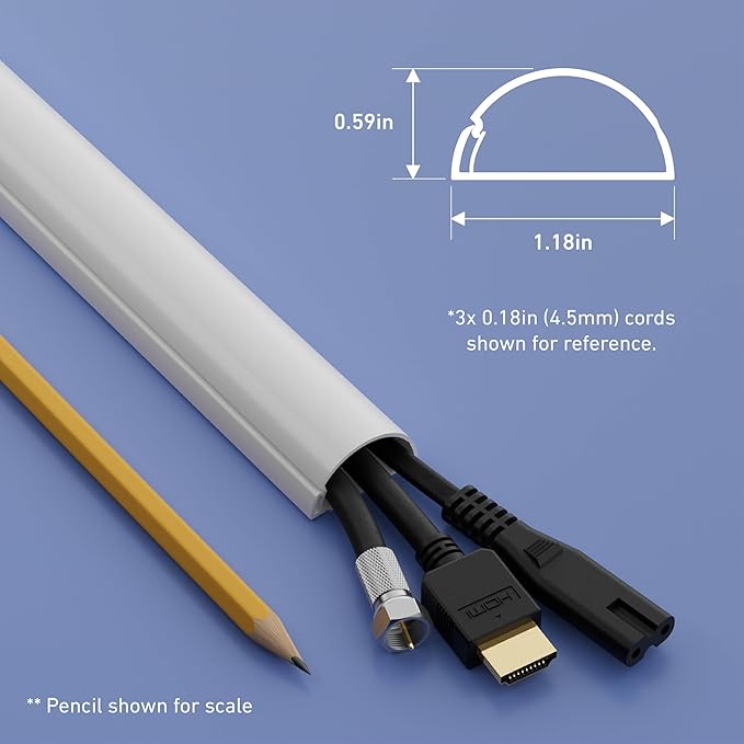 D-Line 13.12ft Cord Hider Kit, Patented Cable Cover, Hide Wires on Wall, Channel for TV Mount Cords, Raceway Wire Hiders, Paintable, Adhesive, Half Round, 4X 1.18in W x 0.59in H x 39in Lengths, White - Image 4