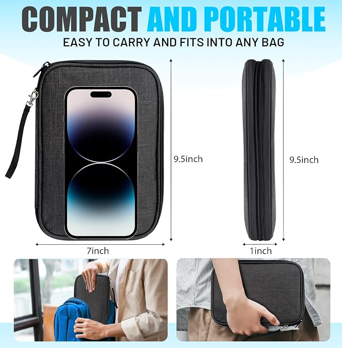 Travel Cable Organizer Bag, Electronics Organizer Tech Pouch with Double Layers for Cords, Chargers, Phone, Earphones, USBs, SD Cards - Travel Essentials Portable Waterproof Tech Pouch - Image 2