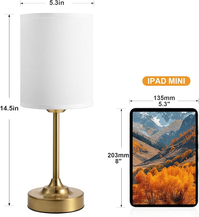 Rechargeable Table Lamp, Battery Operated, Touch Control, Brass, 1 Pack | 4000mAh Battery, USB-C Charging, 3000K Warm Light, Stepless Dimming, Brightness Memory, Up to 40 Hours, Small Table Lamp - Image 5
