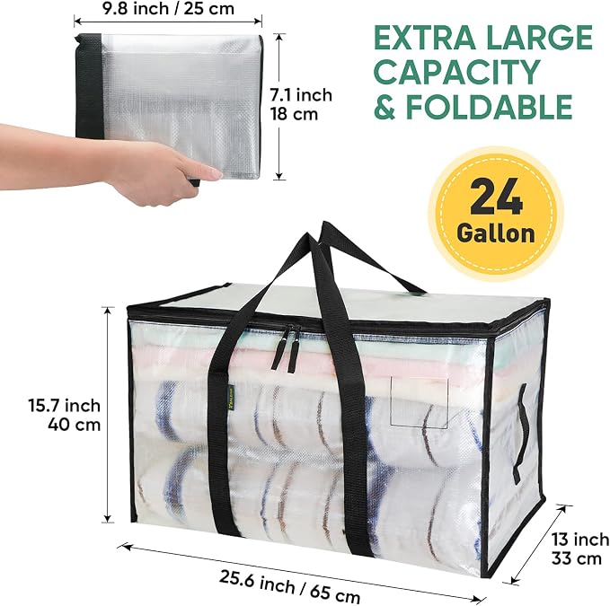 BALEINE 16-Pack Oversized Moving Bags with Reinforced Handles, Heavy-Duty Storage Tote for Clothes, Moving Supplies (Clear, 16-Pack) - Image 2