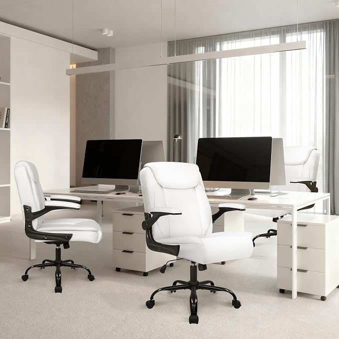 NEO CHAIR PU Leather Office Desk Chair with Adjustable Arms, White | Ergonomic Mid Back Computer Desk Chair Comfy with Wheels Swivel Rolling for Home Office Gaming Study - Image 9