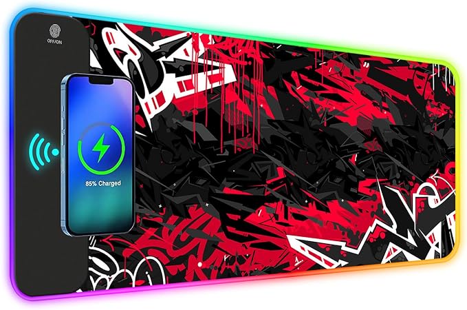 ToLuLu RGB Gaming 5/7.5/10/15W 10 Light Modes Wireless Charging Mouse Pad, LED Mouse Pad Computer Keyboard Mat Mousepad, 800x300x4MM Extended Large Desk Mat for Gaming, MacBook, Laptop, PC,Red Black by ToLuLu