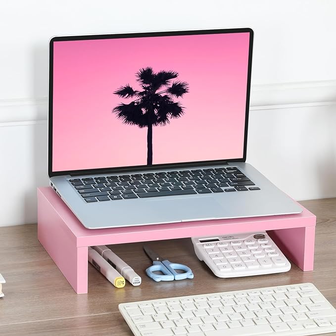 TEAMIX Pink Monitor Stand Riser for Desk, Small Computer/Laptop Stand Wood | 14.2"L x 9.5"W, Holds 80 lbs, Desktop Organizer Shelf, Ergonomic Morden Design, Easy Assembly, For Home Office, Gaming - Image 2