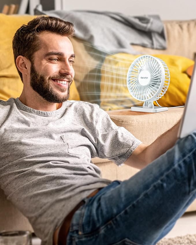 Gaiatop USB Desk Fan, Personal Portable Quiet Small Table Desktop fan | Powerful Mini 3 Speeds, Adjustable Head, for Cooling Home Office Car Summer Travel Gifts White - Image 2