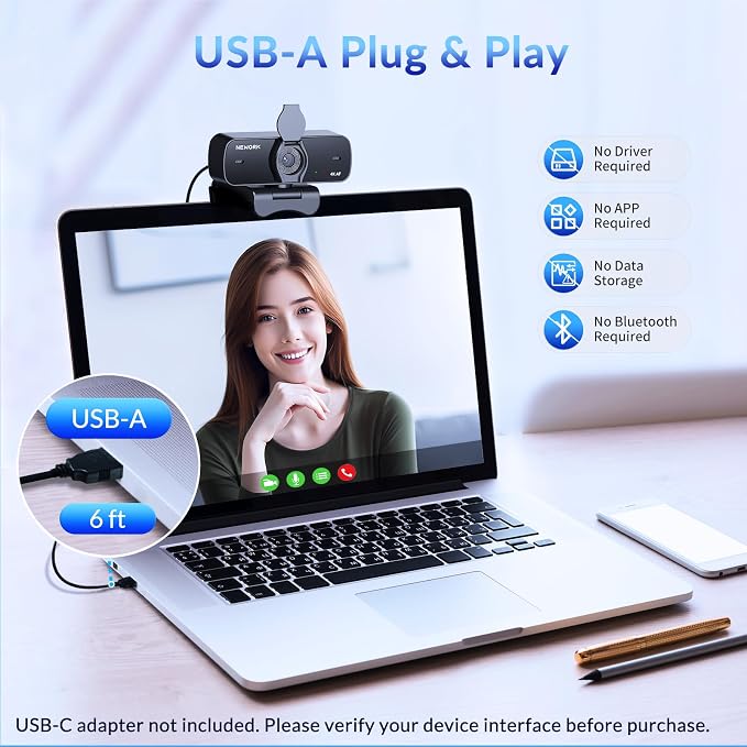 EasyCam 4K Webcam, CDAF Autofocus, Auto Light Correction, 77°FOV | Computer Camera with Dual Mics, Privacy Cover, Plug & Play, for Zoom/Teams/Skype/Google Meet - Image 6