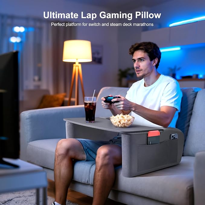 OPTIXCELL Wooden Lap Desk Pillow for Laptop with Arm Rests for Bed & Couch | Ergonomic Large 23.7" Surface, Sturdy 44 LBS Capacity, Side Pockets, for Reading, Writing, Working, Gaming, Eating, Watching - Image 6