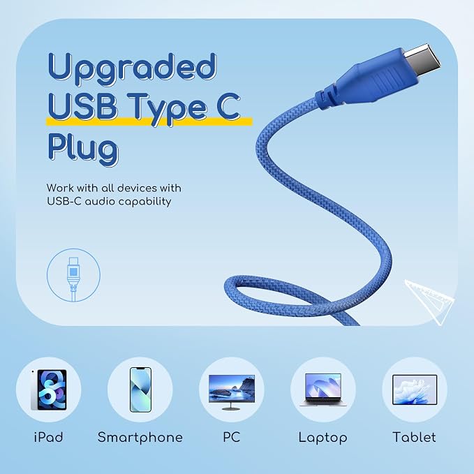 EarFun K1 Kids Headphones Wired with Mic, USB Type C Headphones for Kids | 85/94dB Volume Limit, Portable Wired Headphone with Shareport, Stereo Sound Foldable Headset for School/Toddler/Tablet, Blue - Image 2