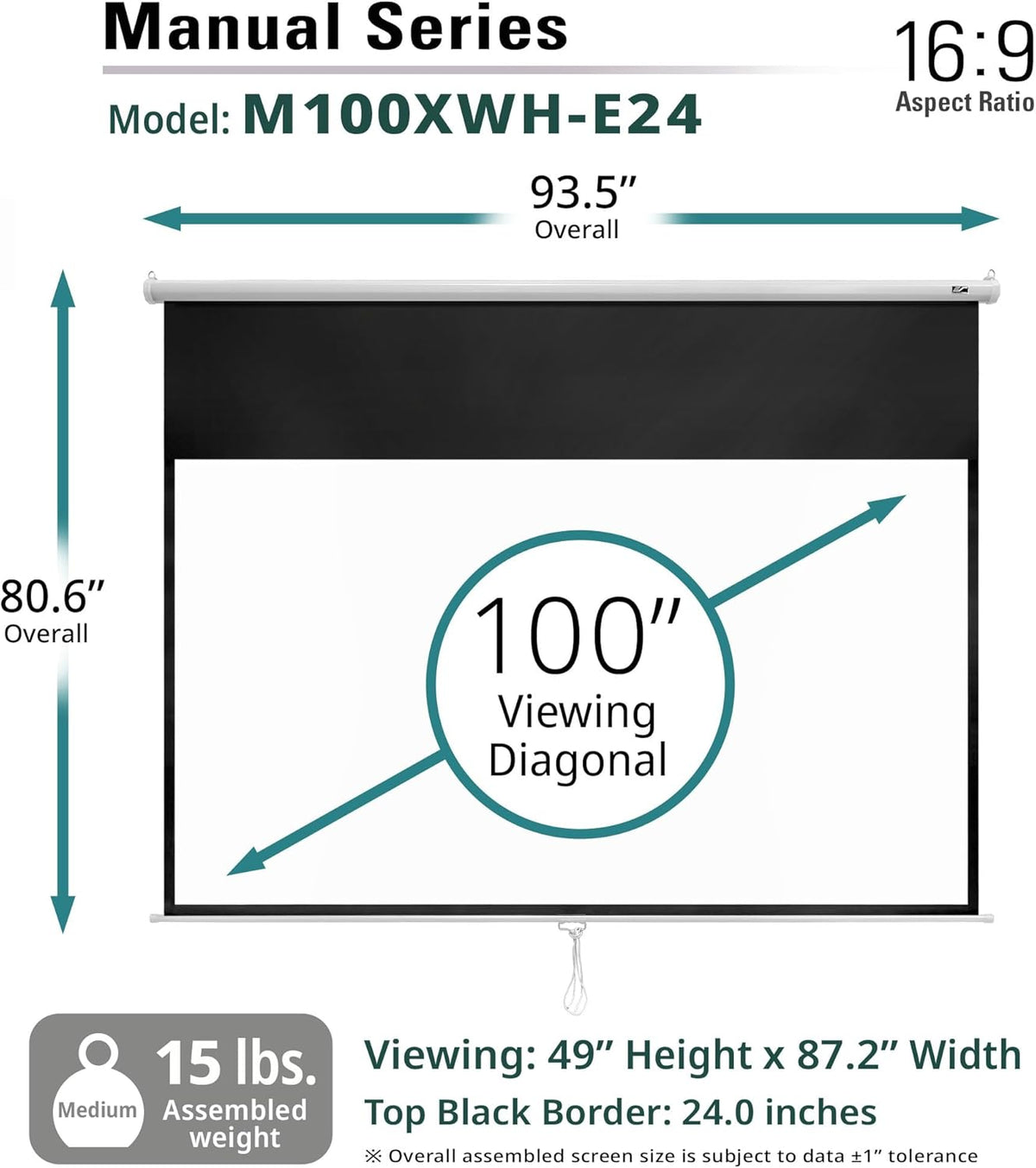Elite Screens Manual Series, 100-INCH with 24" DROP, Pull Down Retractable Projector Screen, Movie Game Cinema, M100XWH-E24 - Image 8