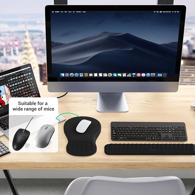 MEKASS Ergonomic Mouse Pad and Keyboard Wrist Rest Set, Super Soft Memory Foam Desk Wrist Support for Computer Keyboard, Non-Slip Arm Palm Rests Cushion for Typing Gaming Office Laptop Mac (Black) - Image 9
