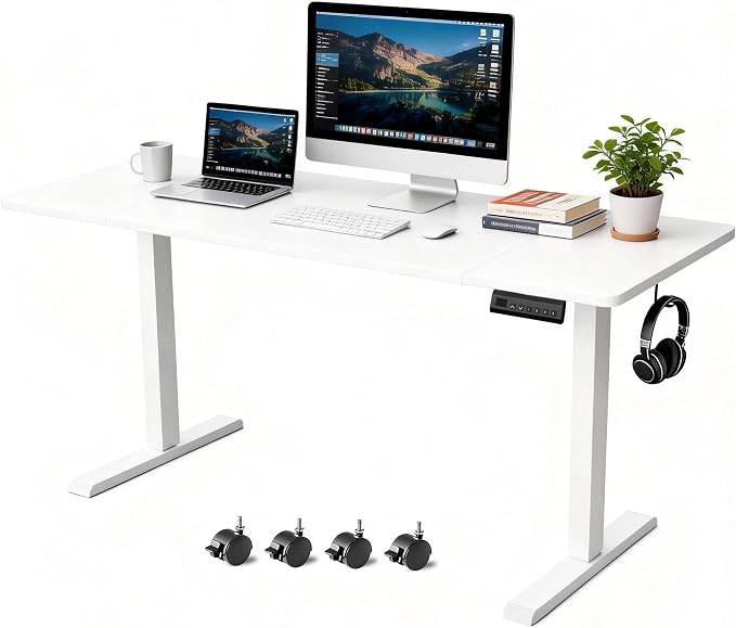 Standing Desk with Splice Board Adjustable Height- 63 inch Mobile Stand up Desk with Wheels, Portable Sit Stand Desks Electric with Lockable Casters by iWkstationUS