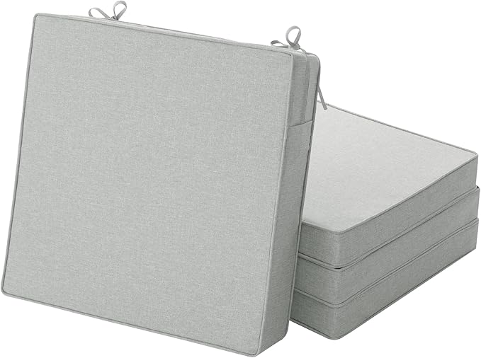 Outdoor Chair Cushions, Set of 4, 18.5 x 16 Inch, Light Grey | Water Resistant, Fade Resistant, Patio Furniture Seat Replacement, Removable Cover with Zipper, Non-Slip Bottom with Ties by Unknown