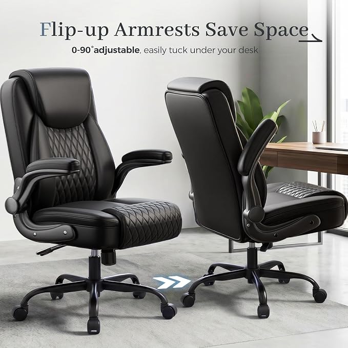 GTPOFFICE Executive Office Chair with Comfortable Lumbar Support, Ergonomic Gaming Chair with Flip-up Armrests & Zoned Pressure-Relief Cushion, Comfy PU Leather Desk Chair, Black - Image 8