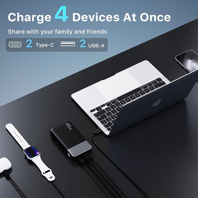 NOBIS Portable Charger 45W 20000mAh Power Bank Fast Charging | 2C+2A Battery Pack with C to C Cable, Battery Bank with Digital Display for iPhone Android Laptop etc - Image 4
