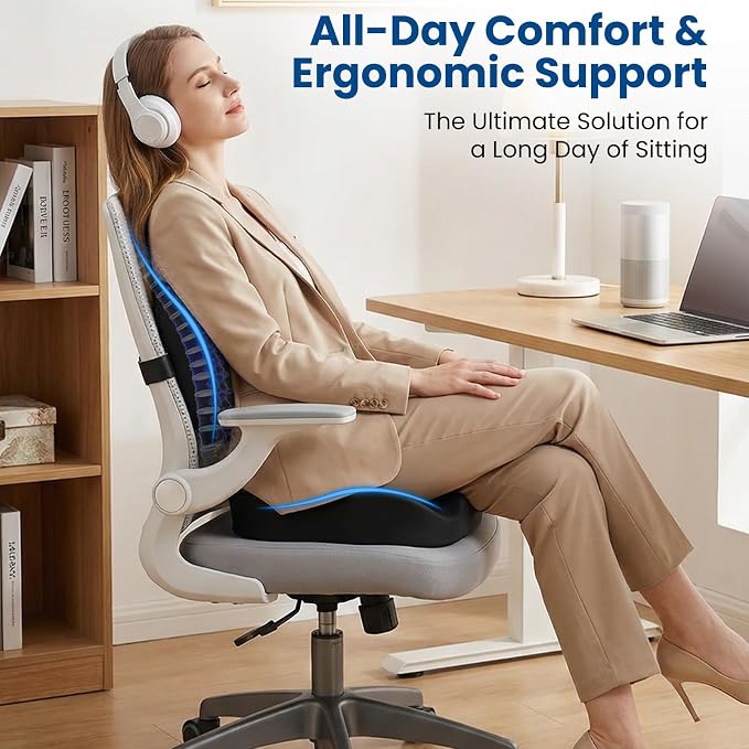 Seat Cushion Lumbar Support Pillow for Office Chair, X Large Memory Foam Chair Cushions for Sciatica Tailbone Pain Relief Coccyx Pad for Wheelchair, Car, Home, Office, Desk - Image 2