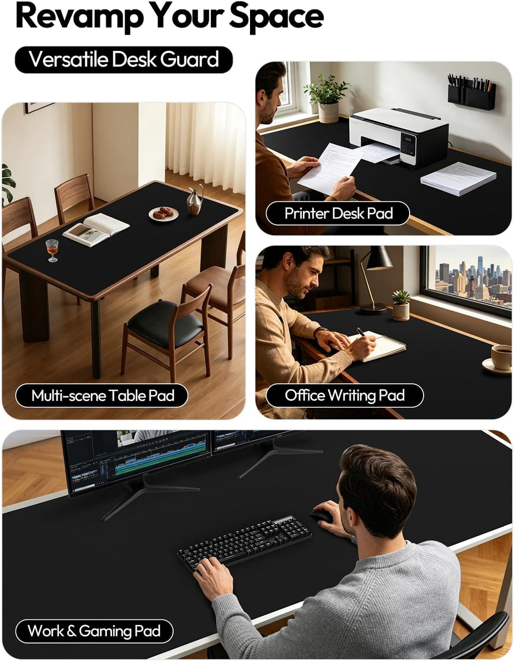 YSAGi Leather Desk Protector, Office Mat, Large Mouse Mat, Non-Slip PU Leather Blotter, Laptop Desk Mat, Waterproof Writing Pad for Office and Home(Black, 63" x 17.2") - Image 3