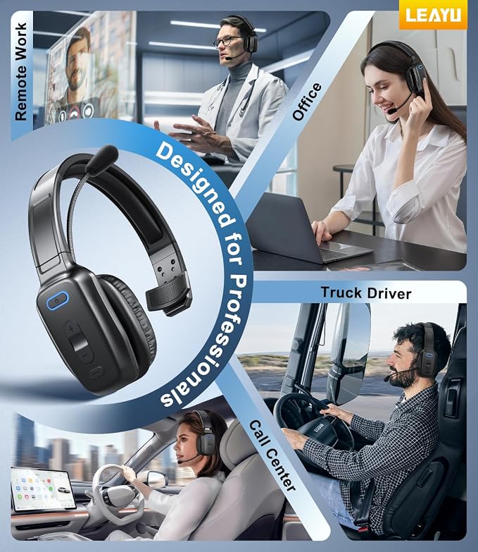 Trucker Bluetooth Headset, 60-Hour AI Noise-Canceling Mic for Driving | Mute Button, Multipoint Pairing, Single-Ear Design, Over-Ear Comfort, Bluetooth 5.2 Wireless Headphone, Phone/PC, Office/Work - Image 6
