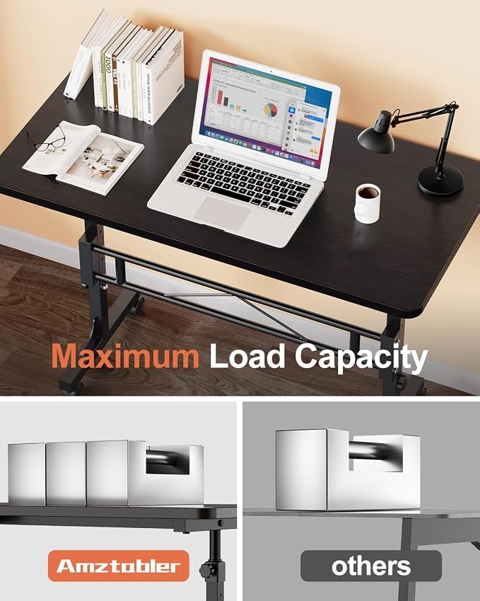 Amztabler Small Standing Desk Adjustable Height, Mobile Stand Up Desk with Wheels, 32 Inch Portable Rolling Desks Conference Room Tablesf for Walking Pad Treadmill Black - Image 4