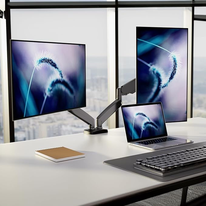 Mount-It! Dual Monitor Desk Mount, 13-32", 17.6 lbs Each | Two independent gas spring arms, full motion, VESA 75x75 & 100x100, C-clamp & grommet base. - Image 8