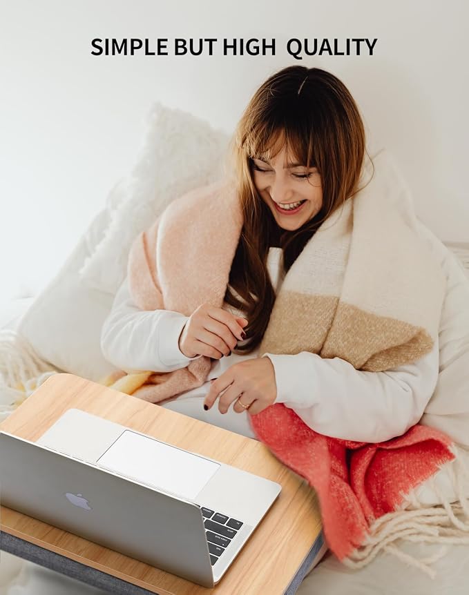 ZEAPTAC Portable Lap Laptop Desk with Pillow Cushion, Fits up to 15.6 inch Laptop, Lap Stand for Bed & Couch & Carpet, Book Tablet/Drawing Board/Computer Laptop Stand - Light Brown Wood - Image 4