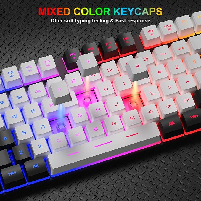 BlueFinger RGB Gaming Keyboard and Backlit Mouse Combo, USB Wired, LED Gaming Set for Laptop PC Computer Game and Work (Black & White) - Image 4