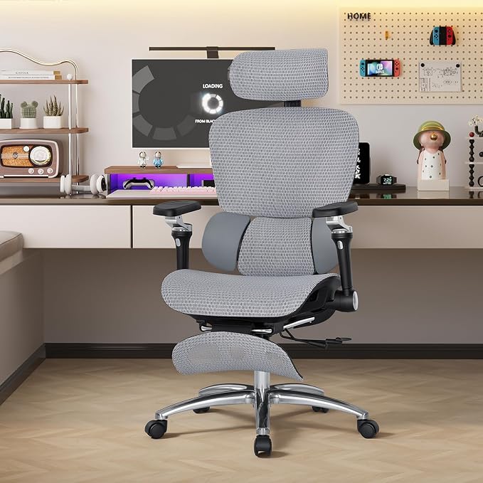 MALOL Ergonomic Office Chair, 400lbs High Back Mesh Desk Chair with 6D Armrests, 3D Headrest, Adjustable Lumbar Support, Seat Depth Adjustment, Tilt Lock, Metal Base & PU Wheels, Grey - Image 15