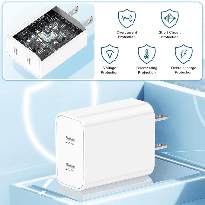 USB C Fast Charger Block,USB C Charging Block 2-Pack Type C 2in1 Dual Ports Plug Wall Charger, Fast Type C Charger for iPhone 17 Pro Max/17 Pro/17 Air/16 Pro Max/15/14/13/12/11/Xs Max/XR/X,iPad - Image 2