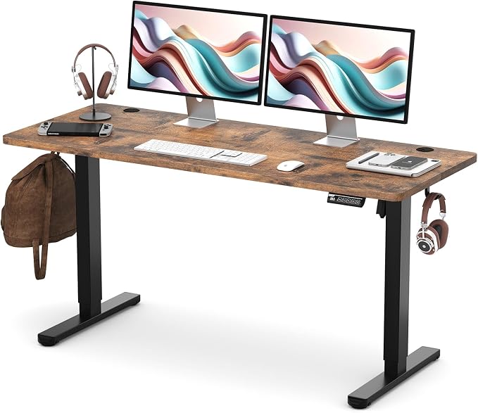 Monomi Electric Standing Desk 55"x24"Height Adjustable Sit Stand Up Desk | Ergonomic Home Office Computer Workstation with 178LBS Load Capacity & Quiet Motor, Two-Piece Desktop, Rustic Brown by MONOMI