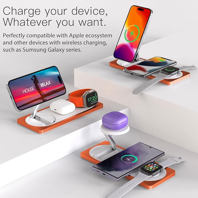 3 in 1 Wireless Charging Station for Apple Devices with MagSafe | For iPhone 17/Air/16/15/14/13/12, AirPods & Apple Watch, Foldable Portable Aluminum Charging Stand, Adapter Included - Image 5