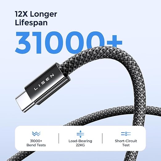 LISEN 240W USB C to USB C Cable, PS/2 Charging Cable (10FT+10FT) | 2-Pack, Black | USBC Cable for iPhone 17/16/15 Pro Max, iPad Pro/Air, MacBook Pro/Air, Samsung Galaxy S26 Ultra, Laptop - Image 5