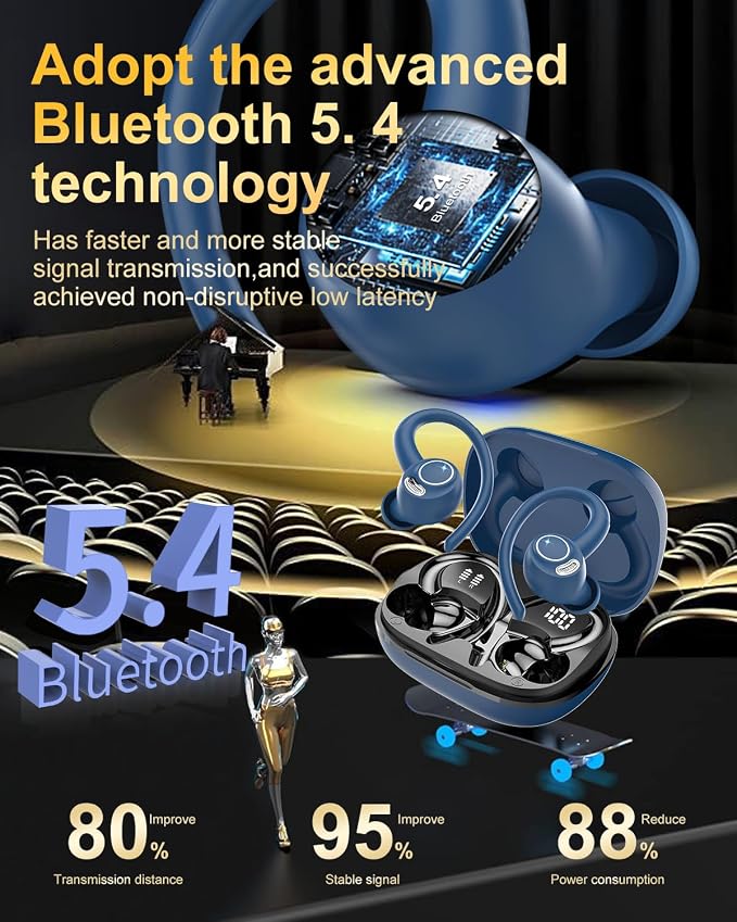 Wireless Earbuds, Bluetooth 5.4 Headphones Sport Over Ear Buds with ENC Mic | Noise Cancelling Mic,48H, Wireless Earphone with Earhooks, Stereo Deep Bass, IP7 Waterproof Ear Bud for Workout Running, Blue - Image 3