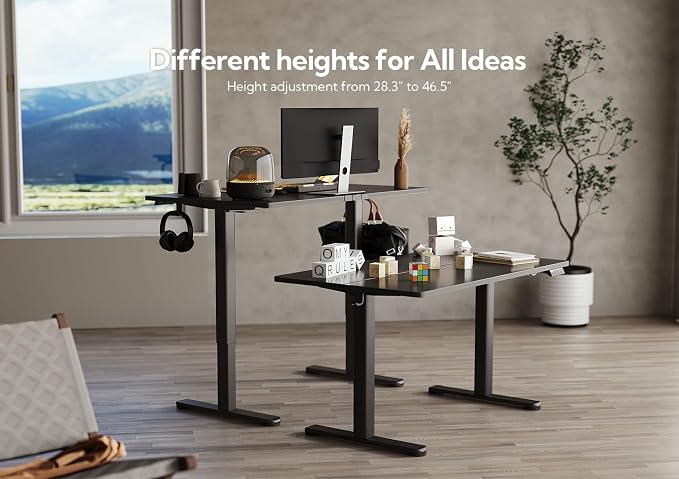 Claiks Electric Height Adjustable Standing Desk, 35x20 Inch, Black | Smooth Height Adjustment, 3 Memory Presets, Cable management hub & hook, Stable Steel Frame, 156 lbs Capacity, Easy Assembly - Image 5