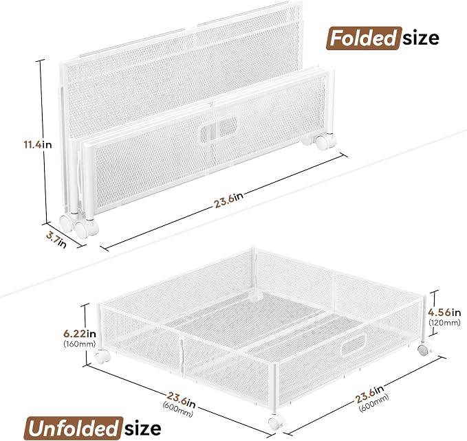 PHINOX Under Bed Storage with Wheels & Handle,Metal,Large,4 Pack,White | Tool-free assembly,glide smoothly,easy reach,foldable,maxmazie low-profile beds,dorm,keep seasonal clothes,shoes,sockes fresh - Image 2