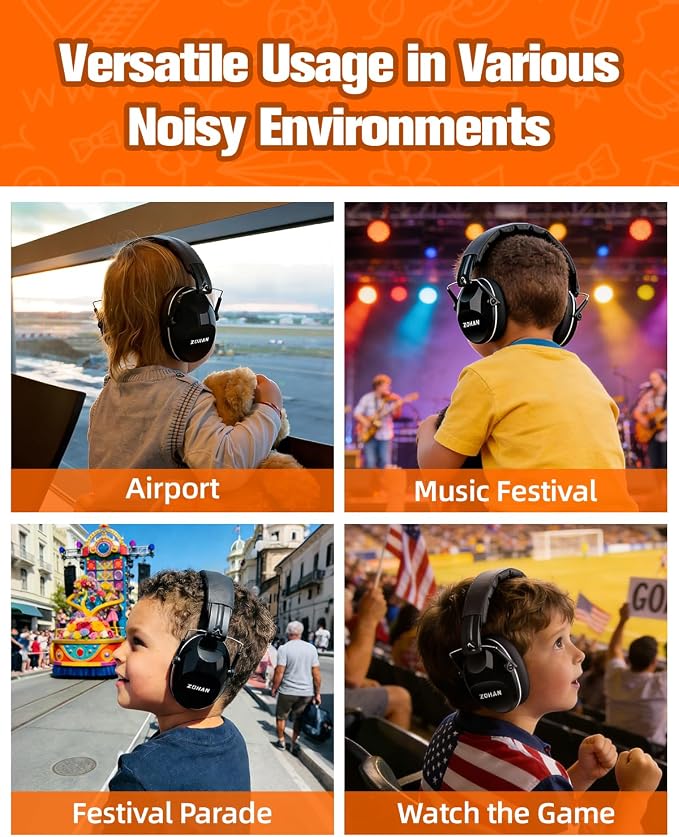 ZOHAN 032 Kids Noise Canceling Headphones - 25dB NRR Kids Ear Protection Earmuffs for School, Monster Jam, Fireworks, Travel, Air Show, Concert, Autism - Black - Image 5