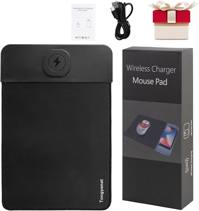 15W Wireless Charging Mouse Pad, 2 in 1 Desk Pad with Non-Slip Rubber Base, Fast Qi Wireless Charger for iPhone/Computers/Home Charging Devices, 12.8 * 8.5in Mouse Pad - Red - Image 6