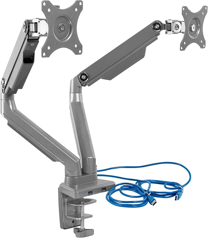 Mount-It! Dual Monitor Desk Mount with USB 3.0 Ports, Full Motion Dual Monitor Stand for 2 Screens up to 32 Inches, VESA 75x75 & 100x100, Clamp or Grommet Installation by Mount-It