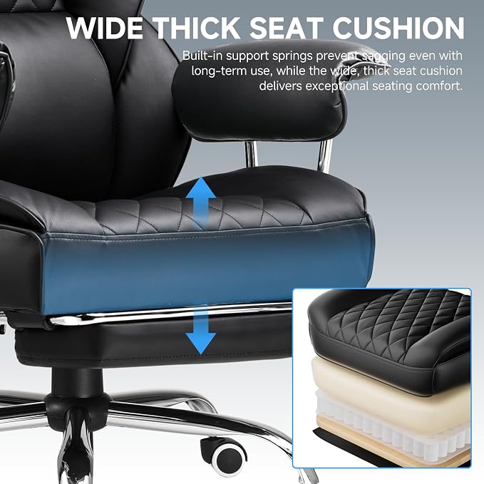 GTPLAYER Gaming Chair,Office Chair with Pocket Spring Lumbar Support, Ergonomic Comfortable Wide Office Desk Computer Chair with Outward Fixed Soft Armrests and Footrest (PU Leather, Black) - Image 8