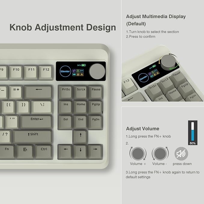 Womier Retro 75% Gaming Keyboard with OLED Display&Knob, M87 Pro Bluetooth 5.1/2.4GHz /USB-C Wireless Mechanical Keyboard with Hot-Swappable Custom Switch, Compact Gamer RGB Keyboard-Grey | M87 Pro Bluetooth 5.1/2.4GHz /USB-C Mechanical Gaming Keyboard... - Image 3