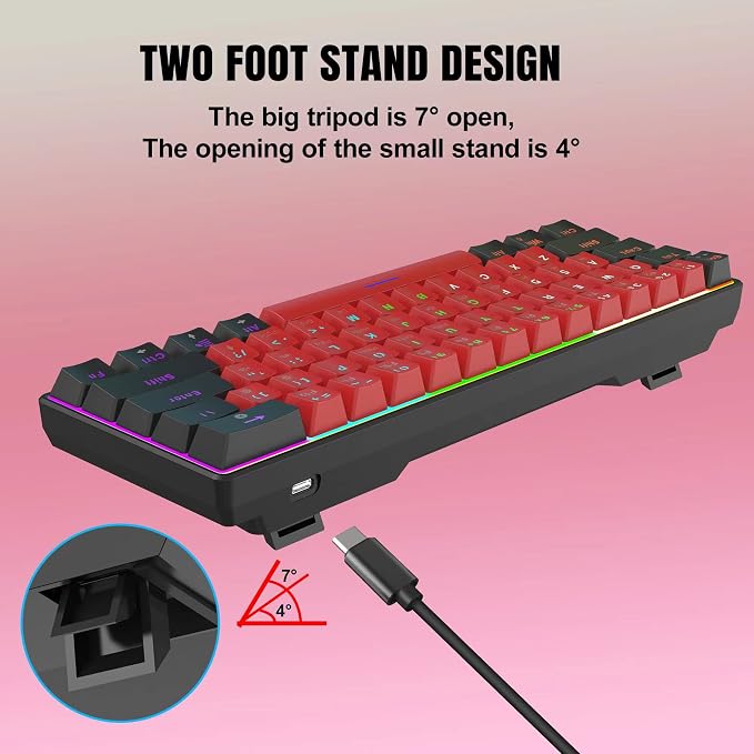 Snpurdiri 60% Wired Mechanical Keyboard (Black-Red, Red Switches) | Mini Gaming Keyboard with 61 Keys for PC, Windows XP, Win 7, Win 10 - Image 5