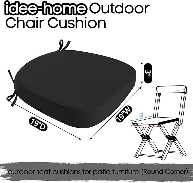 idee-home Outdoor Chair Cushions Set of 2, 19" x 19" D-Shaped | Thick Outdoor Seat Cushions Waterproof Patio Furniture with Ties Dining Pads - Image 8
