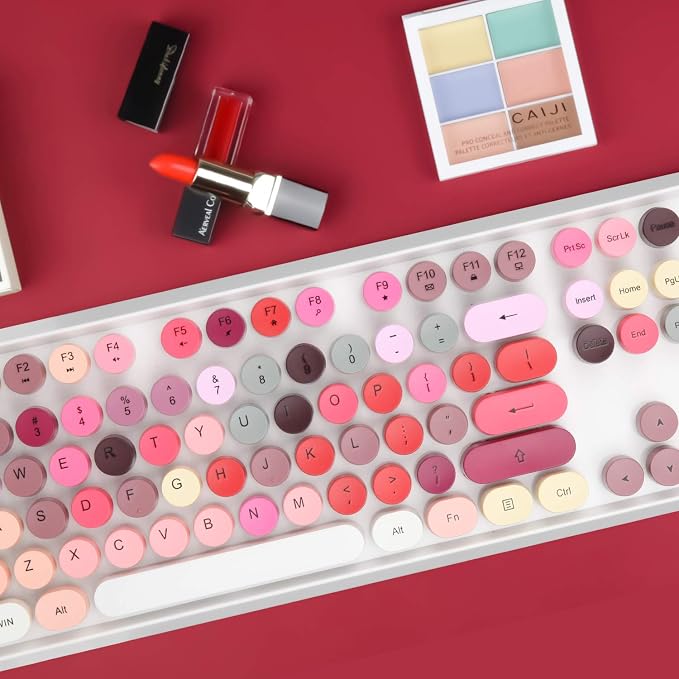 Colorful Wireless Keyboard and Mouse Combo,Cute Typewriter Bubble Keys,Pink | Aesthetic Round Keycaps,Removeable Floating Circle Keys,2.4GHz USB Receiver,Full-size with Number Pad for PC Laptop Desktop - Image 3